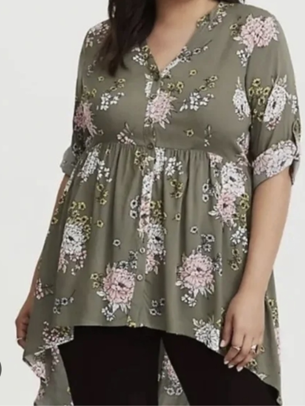 Torrid Sz 2 Floral Print Polyester Top in Sage and Blush